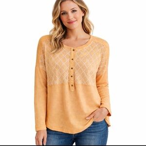 We The Free Mustard Yellow Boho‎ Button High Low Scoop Neck Cotton Top Size XS